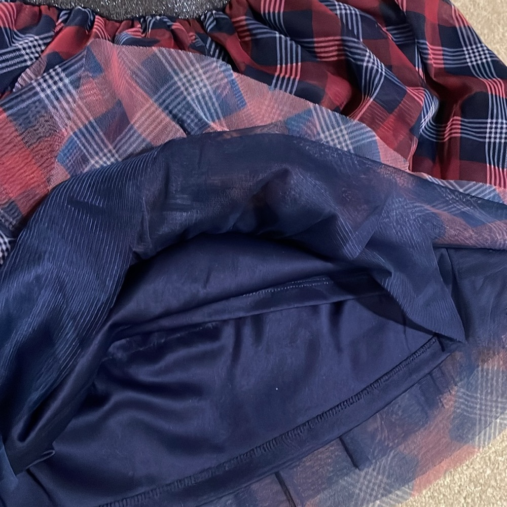 Tommy Hilfiger Red, White, Blue Plaid Mesh Skirt - Picture 3 of 4